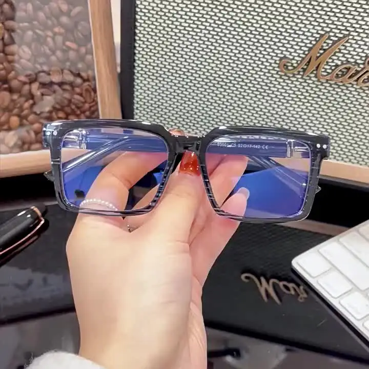 Vintage Black Brown Square Anti-Blue Light Reading Glasses Men