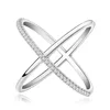 Rose Gold Silver Luxury AAAAA Cubic Zirconia Micro Pave Setting Big X Shaped Finger Rings Stunning Jewelry Women's Accessories