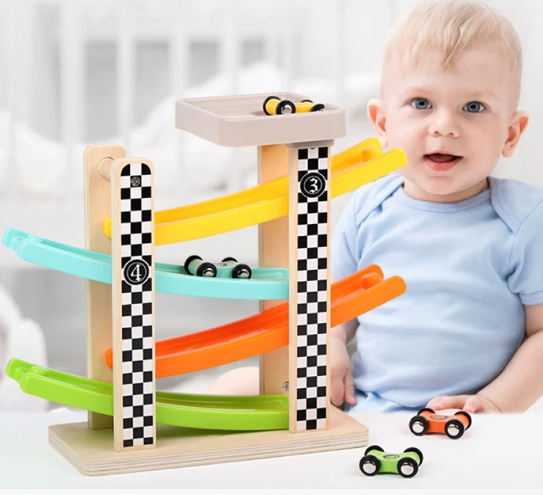 DeeXop Toddler Toys Piste de Course pour Enfants de 1 2 3 Ans Cadeaux pour garçons et Filles Pistes de Course Rampes pour Voitures avec 6 Mini Voitures 
