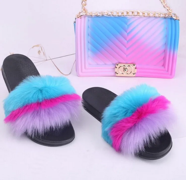 rainbow fluffy slides