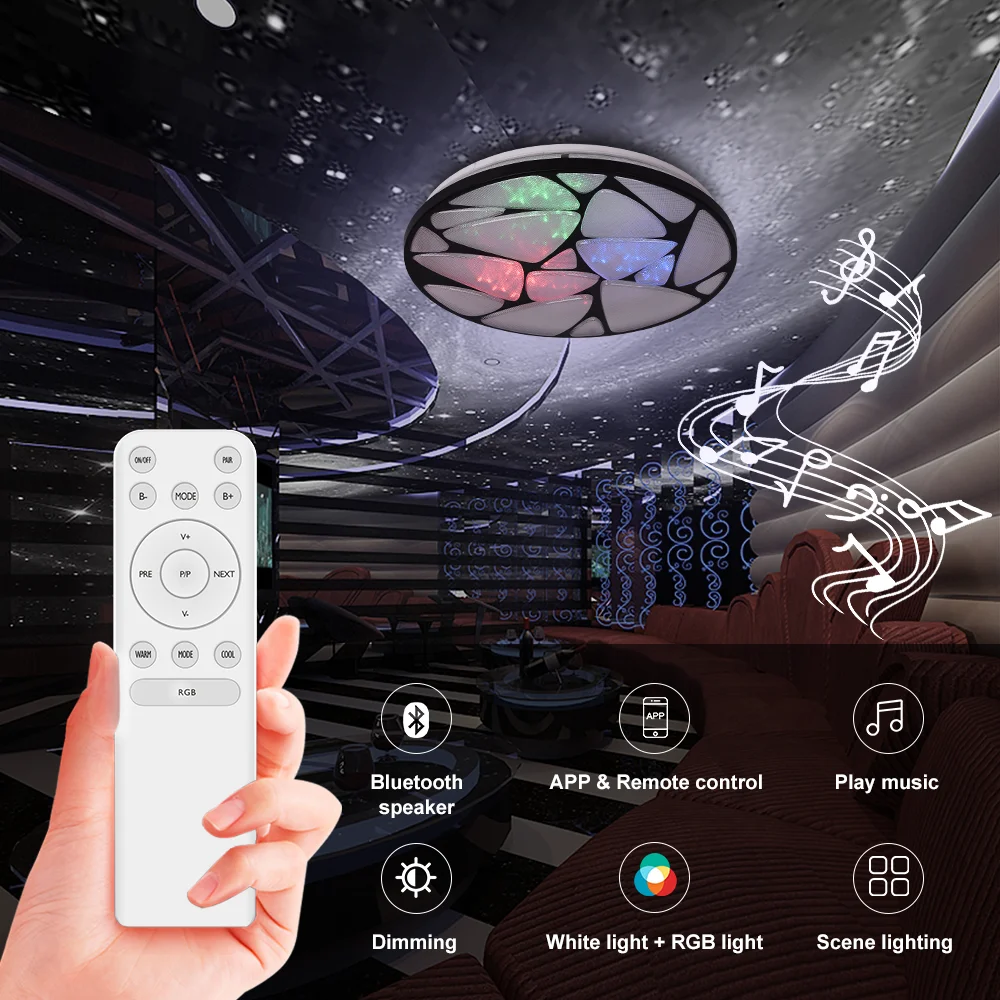 Wireless Bluetooth Music speaker led Ceiling Lamp 36W RGB modern Light Smart App control cheap price home hotel decorative party