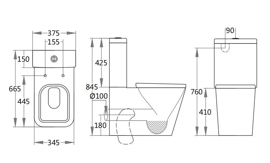 Australian Standard Toilet Watermark Bathroom Wall Faced Toilet Suite