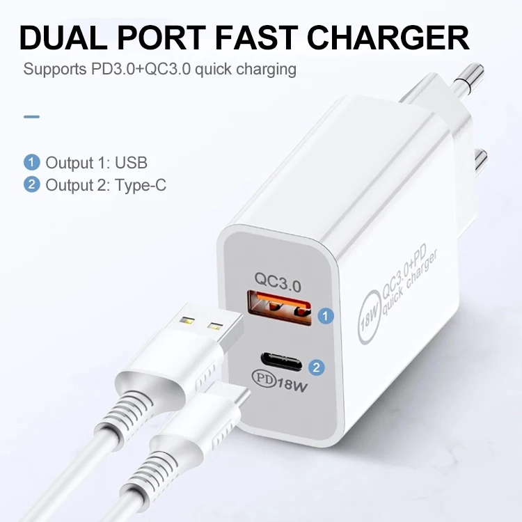 18W USB C PD Fast charger Quick Charge 3.0 PD+QC Wall Charger 18W PD fast charge