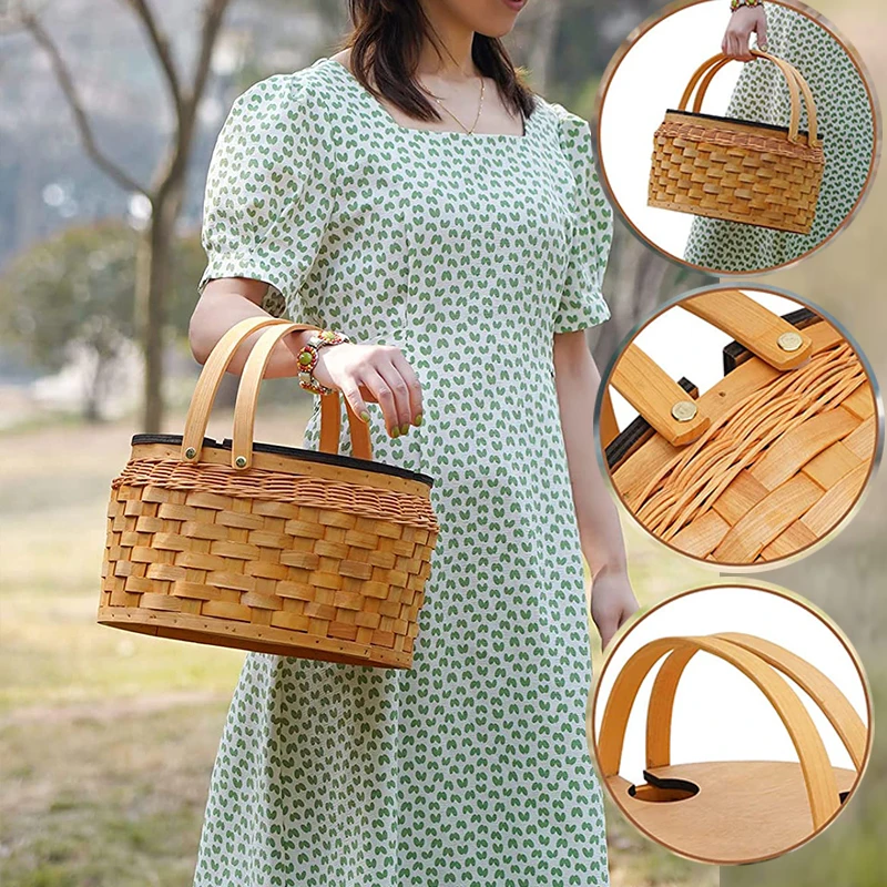 Willow Weave Picnic Basket With Insulated Cooler Wicker Basket With
