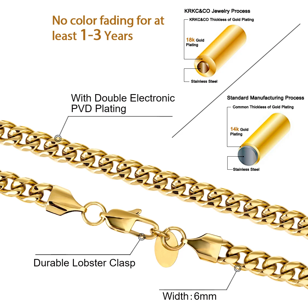 6mm Miami Cuban Link Chain Wholesale 18K Gold -KRKC Manufacturer