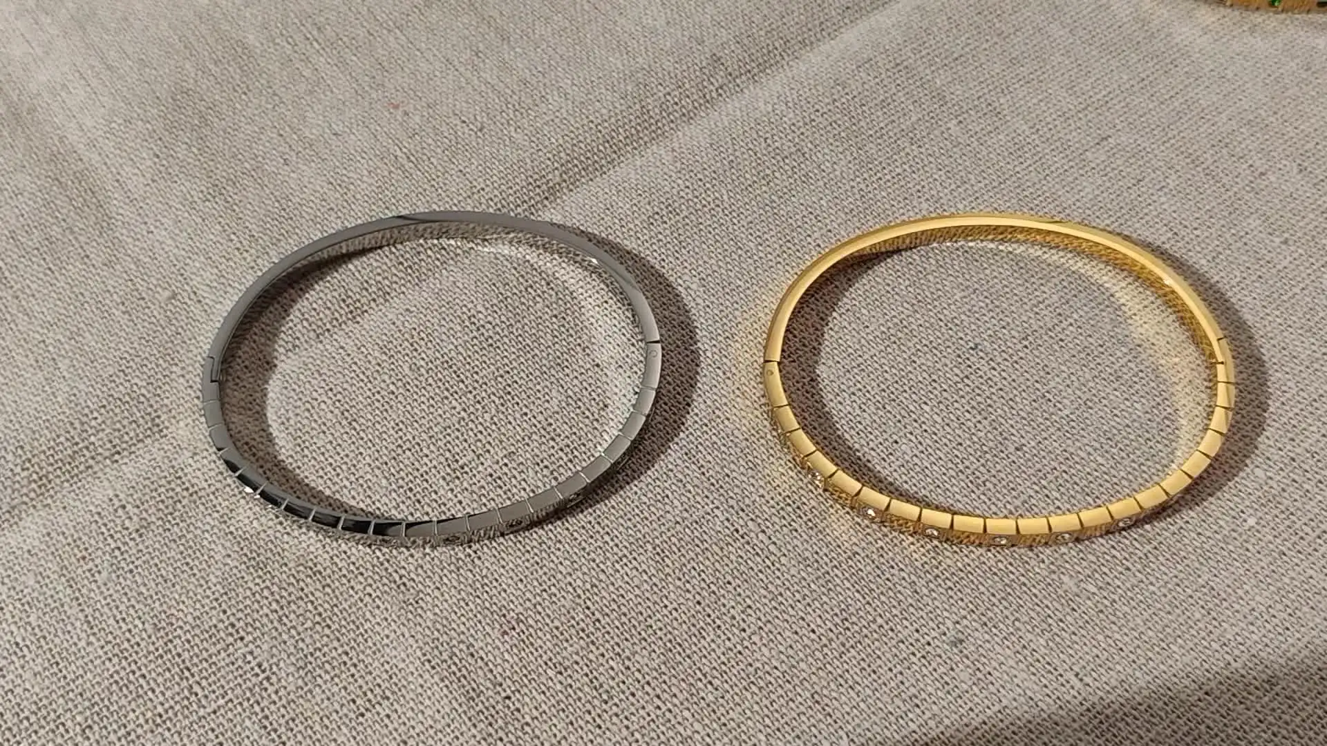 Noval Hypoallergenic Stainless Steel 18K Gold Plated Geometric Cute Inlaid  Zircon Jewelry Cuff Bangle Bracelets for Women