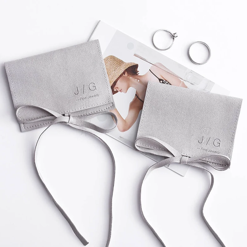 Suede Drawstring Bag Jewelry Presentation Embossing Packing Dust Pouch Gift Leather Wholesale