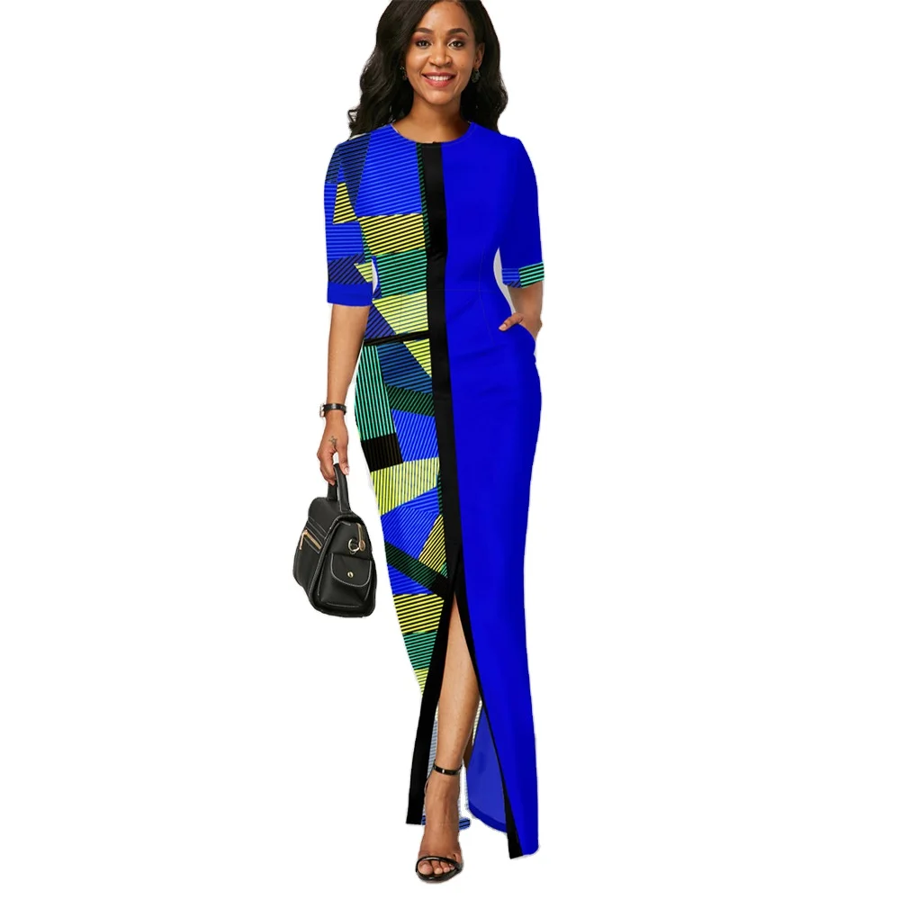 Free Prom Dress Top 50 African Women Long Dress Contrast Stitch Africa Clothes Dress Hot Sale