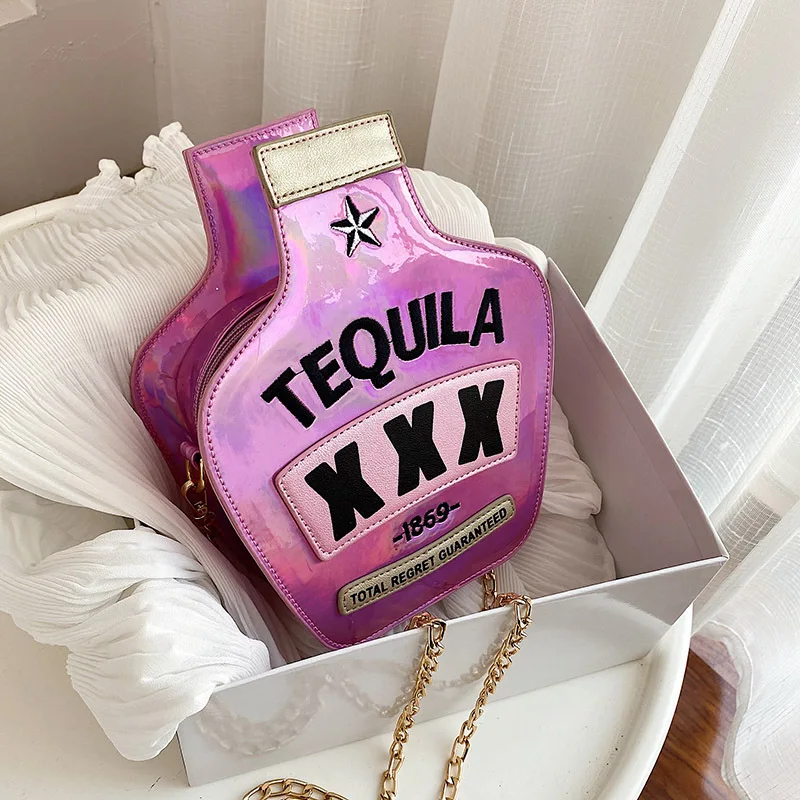 Sparkling Bag for Women FashionTequila Bottle Shaped Clutch Purse Elegant  Handbag Female Chain Shoulder Bag Designer Cross Body