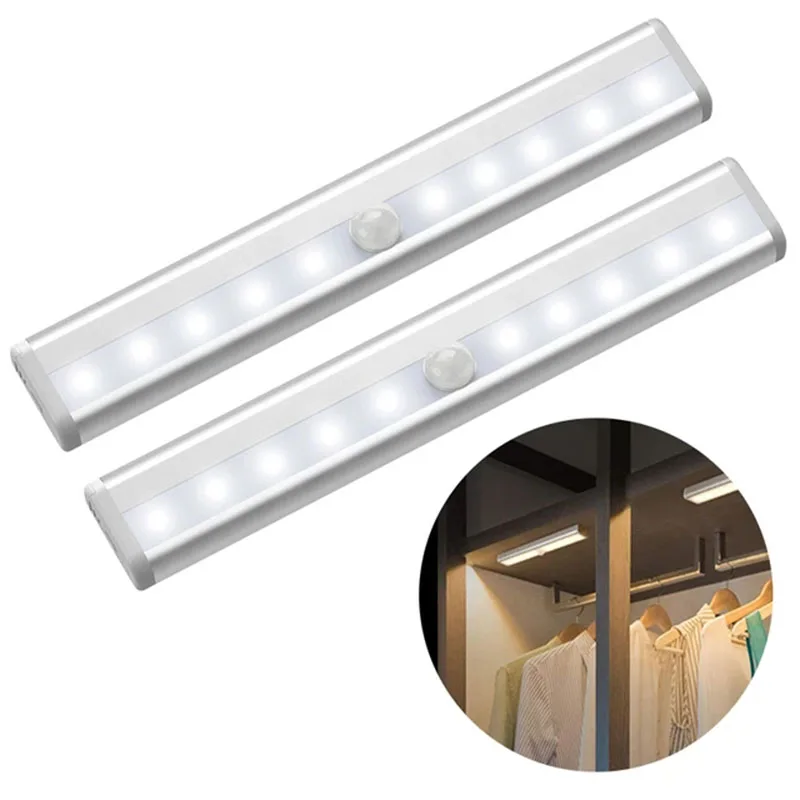 USB Battery 6/10 LEDs PIR LED Motion Sensor Lights Kitchen Stairs Cupboard Wardrobe Bed Lamp LED Under Cabinet Night Light
