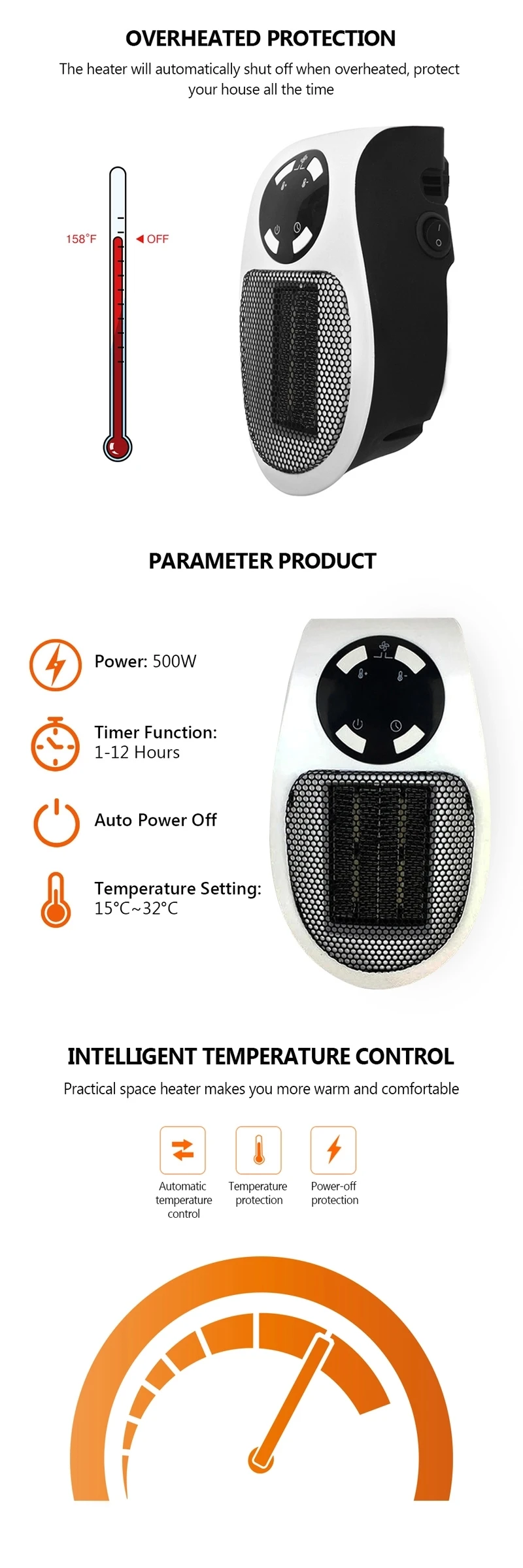 2020 hot selling quick heat warmer machine electric wall plug-in mini heater for indoor camping -HL5041