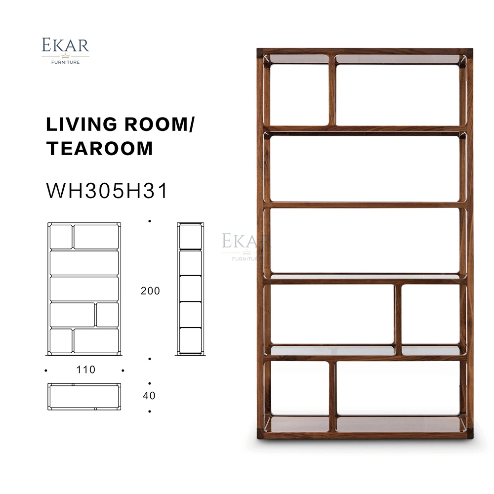 product solid wood tea room storage rack elegant home furniture for living room hall school or apartment with panel style-63