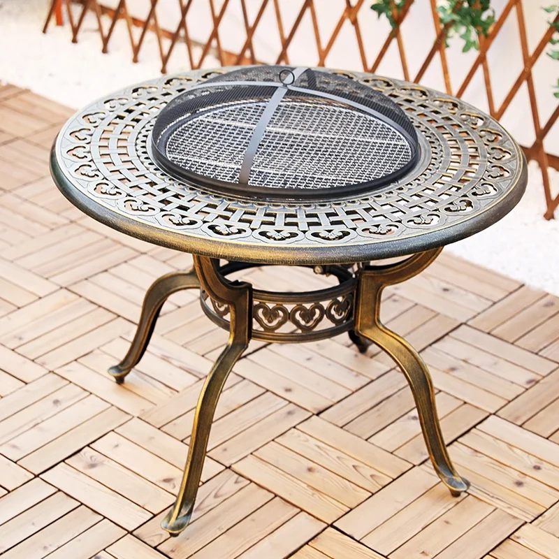 Outdoor Garden/patio/ Cast Aluminium Dining Table Set With Bbq Grill
