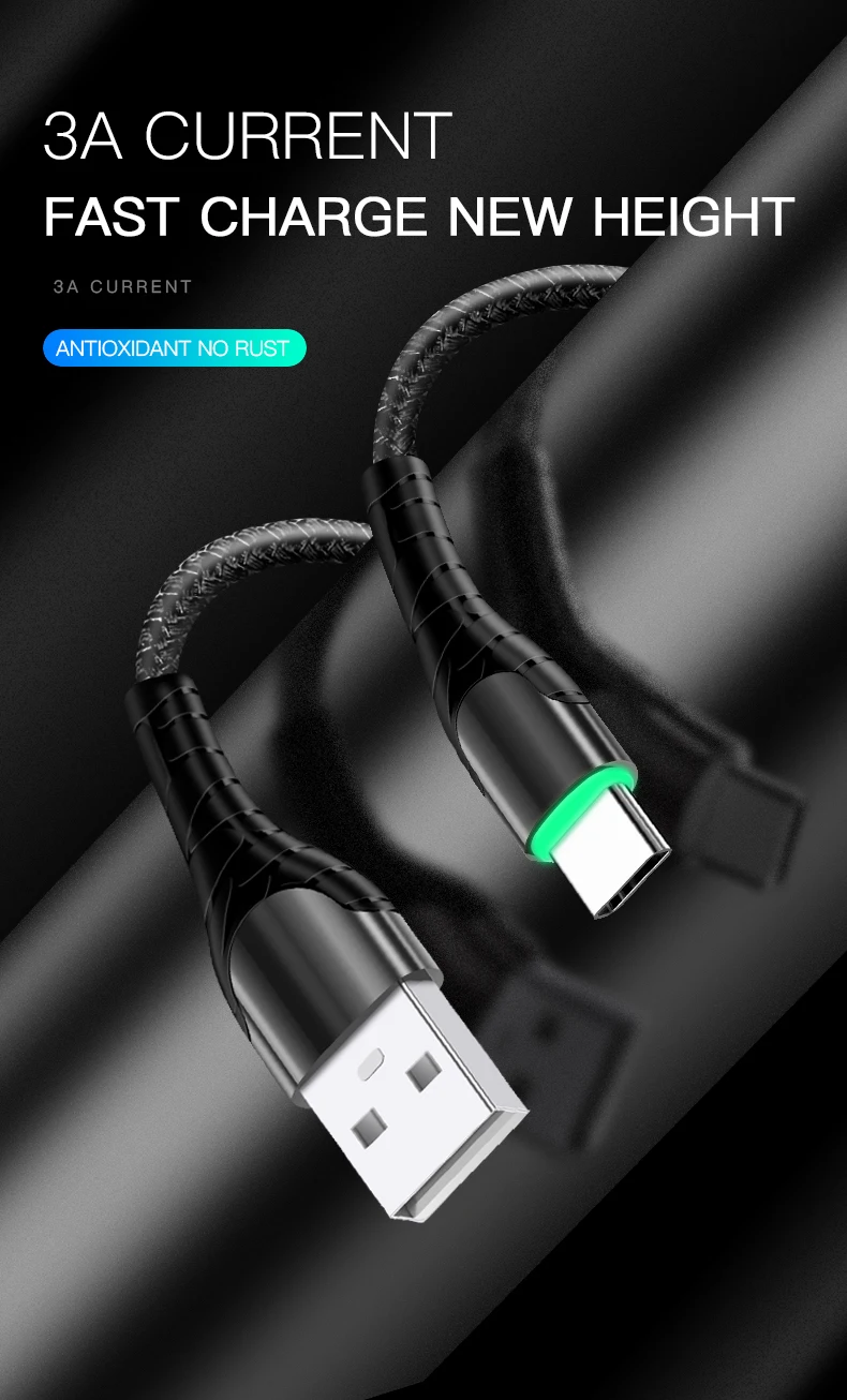 Logo customized 100cm Zinc alloy 3A type-c usb c micro usb fast charging data multi charger cable with LED light for iphone - ANKUX.COM