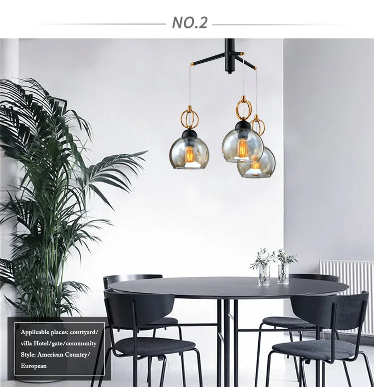 Modern Decorative Living Room Lighting Iron Glass Lamp Shade Chandelier