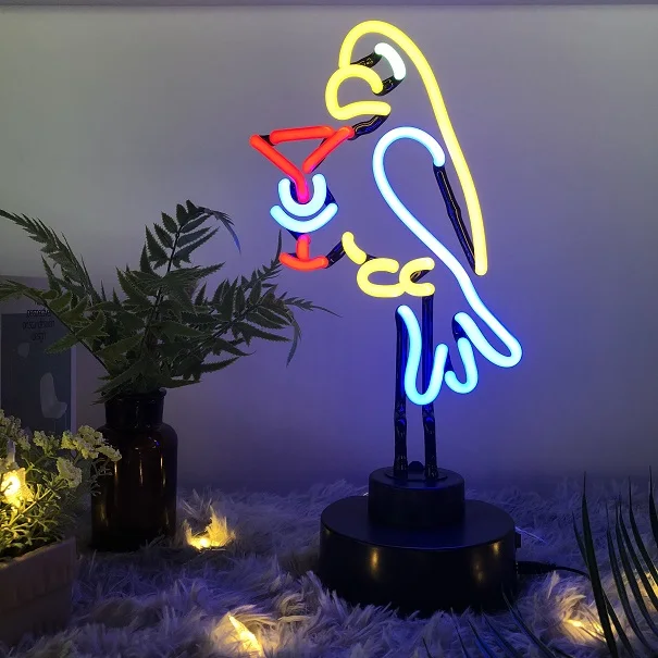 Neon sculpture parrot glass neon light 12V DC table lamp custom light sign for sales China manufacture