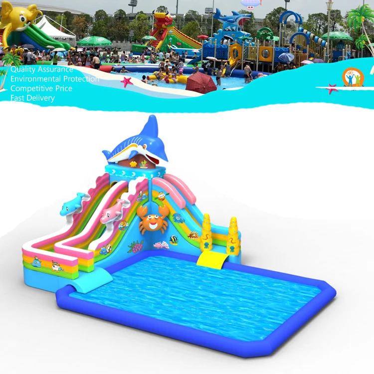 Dolphin inflatable water park/ Wholesale large inflatable water slide with pool games for sale