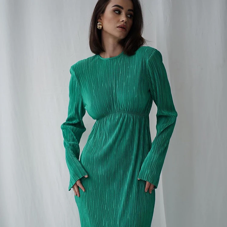 Jbeil-vestidos Plisados De Cuello Redondo Y Manga Larga,Novedad,2022 - Buy  Alta Calidad Vestidos Elegante Verde Ol Mujeres Vestido De Oficina,Odm Oem  Ropa Vestidos De Manga Larga De Mujer De Moda Negro Vestidos,Odm