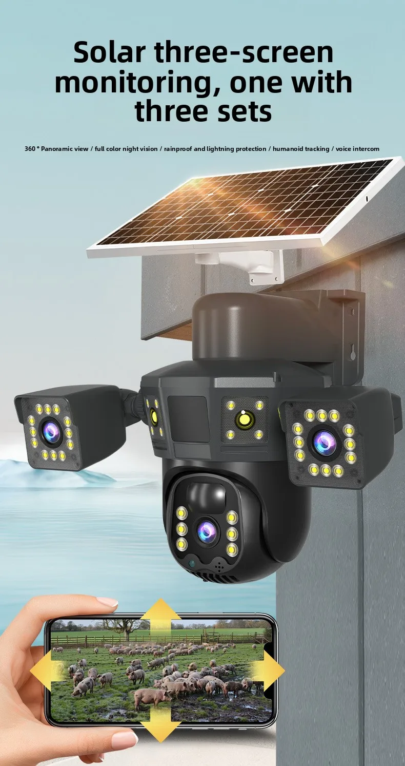 IPC Factory Wholesale 360° Panoramic PTZ Camera with CMOS Sensor 4G Remote Wifi Dual Screen Two-Way Solar Remote IP Camera