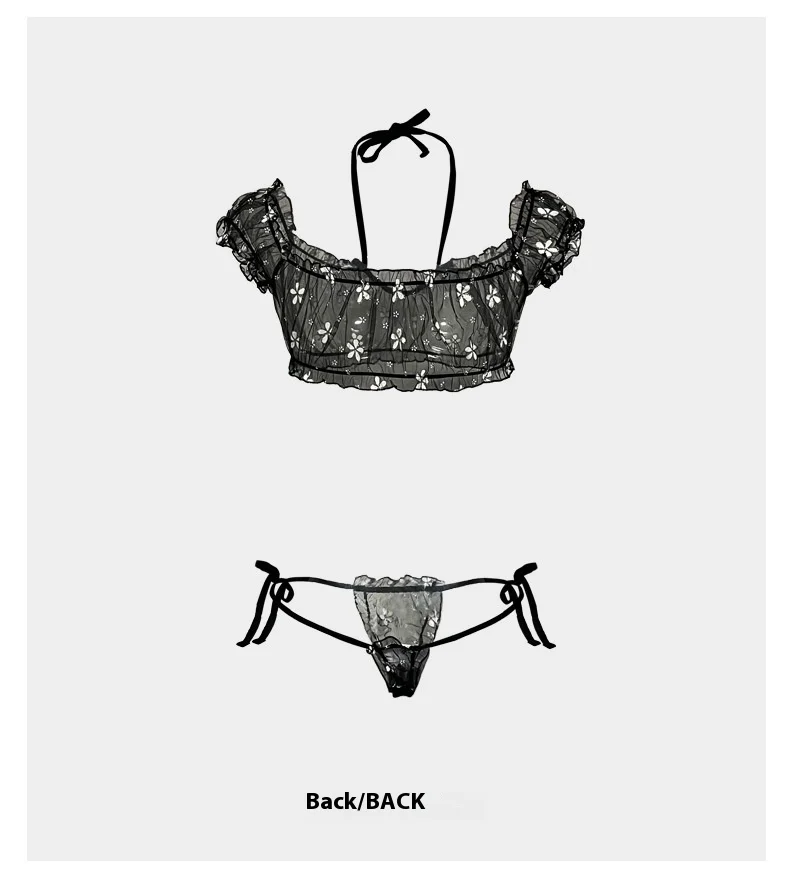 Summer Sexy Polka Dot Mesh Lingerie Strapless Off-Shoulder Tie Sleepwear One Size Panty & Bra Set