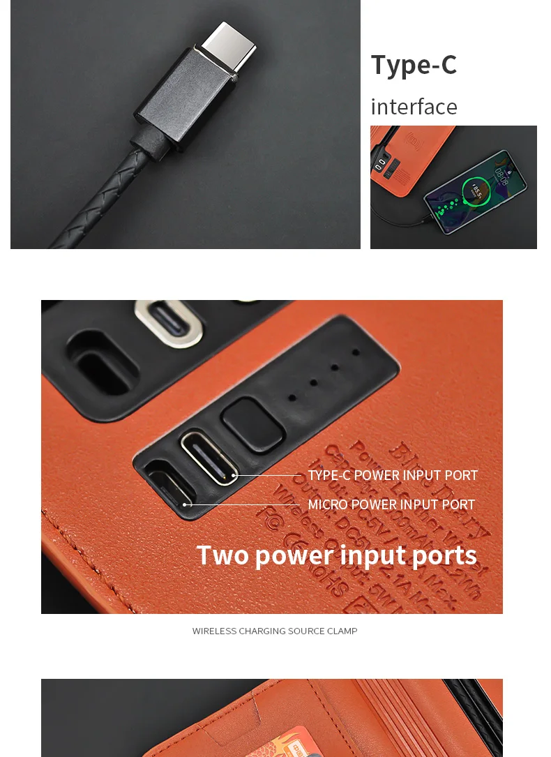 5000mah power bank PU leather wallet new trending products wireless charging portable multi functional power bank - ANKUX.COM