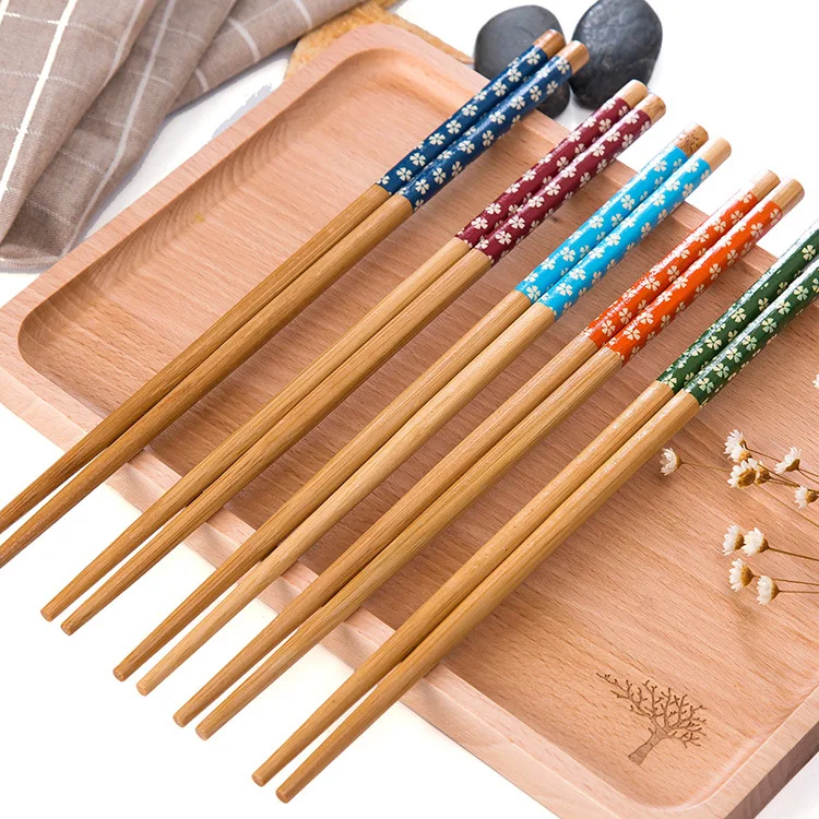 Milue Japanese Chopsticks Printing Pointed Chop Sticks Wooden Tableware  Kitchen Tool 