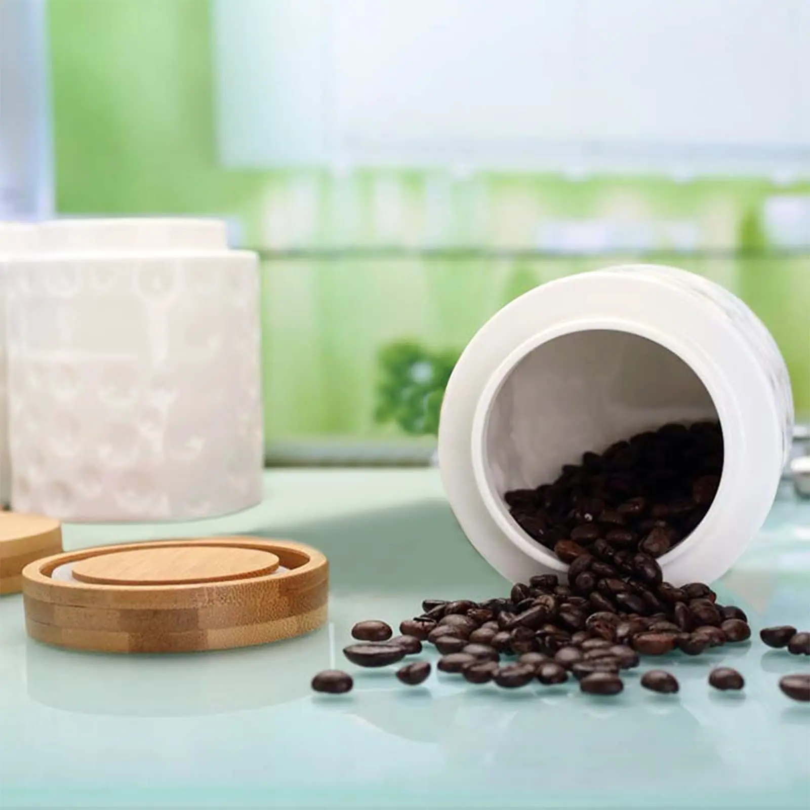 3 Pack Porcelain Food Storage Jars,Ceramic Cookie Small Canister With Bamboo Wood Lid and Label,Coffee Tea Sugar Containers manufacture