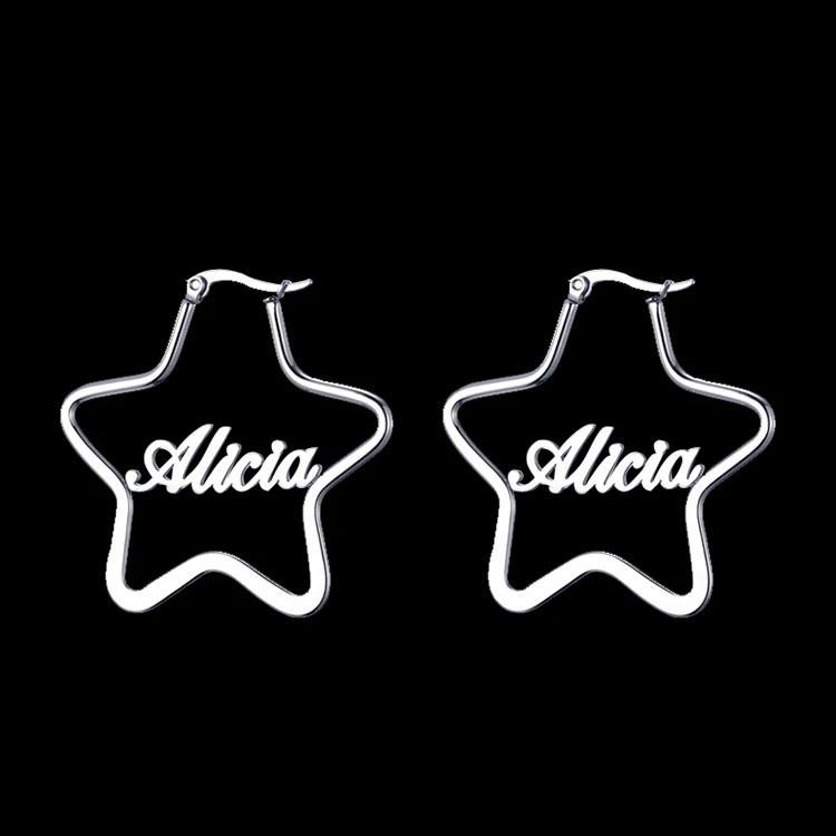 Personalized Jewelry Stainless Steel Silver Star Hoop Earrings Custom Any Name Earrings For Valentines Day Gifts