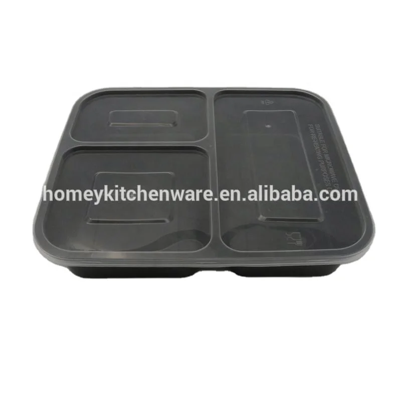 3 Compartment Reusable Plastic Food Storage Containers with Lids