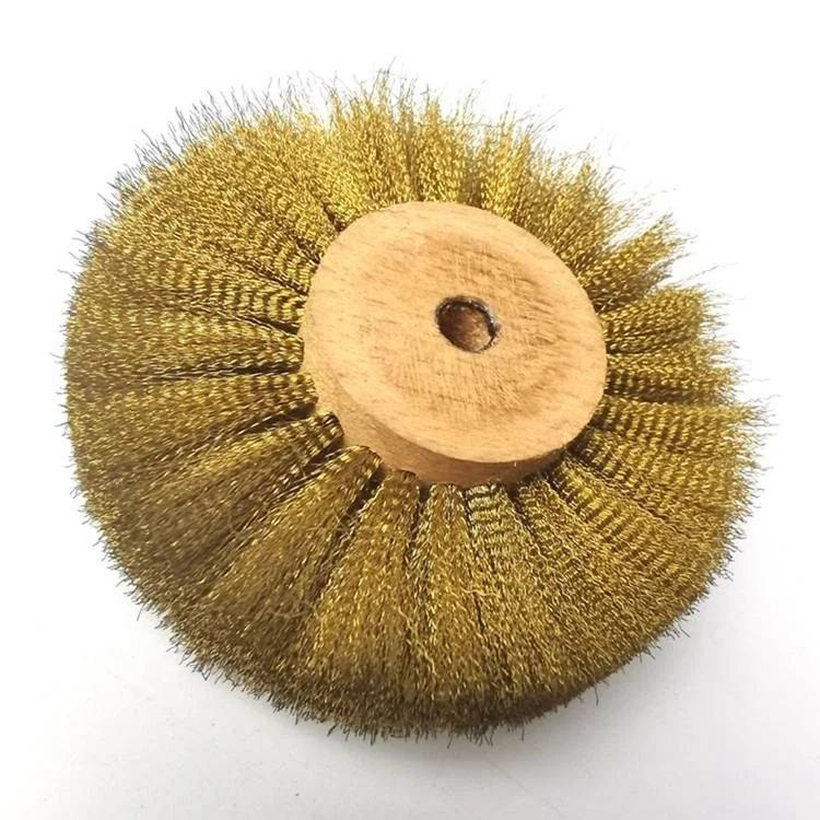 Industrial Copper Wire Wheel Brush For Descaling Wooden Base Brass Wire