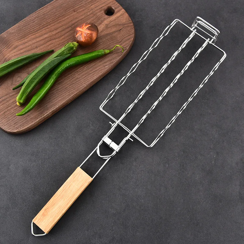 Sausage BBQ Net 304 Stainless Steel Hot Dog Grill Detachable Folding Portable BBQ Net Clip supplier