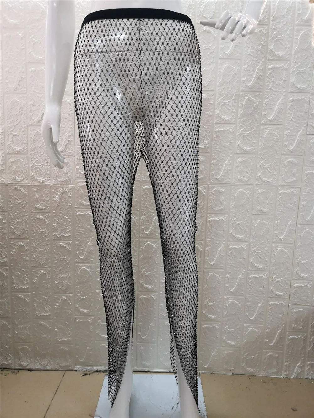 Shlz008 New Arrival Women Transparent Rhinestone Pants Trousers With ...