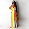 Deep U Neck Contrast Color Striped Tie-Wrap Maxi Dress