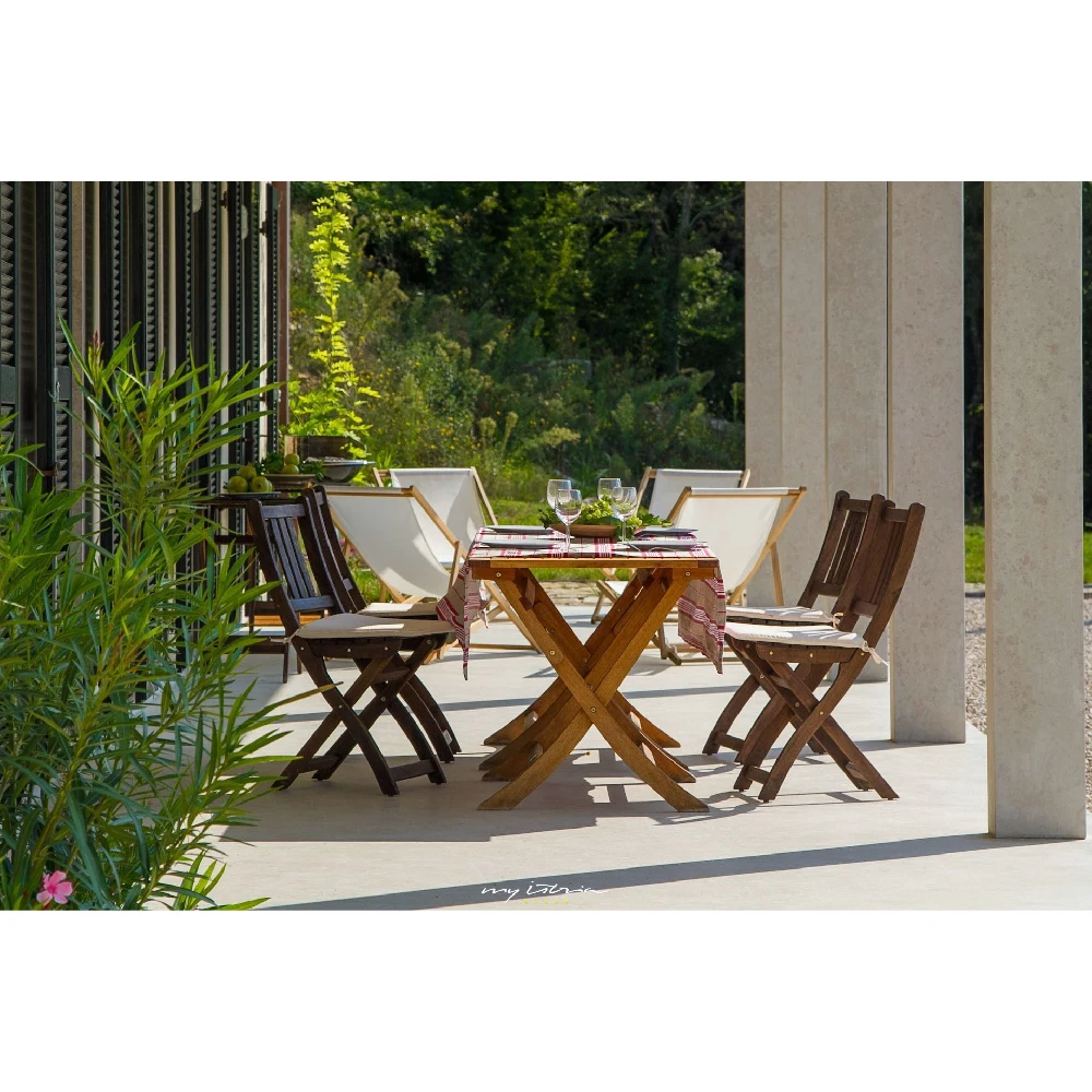 Set Acacia Wooden Bistro Table And Chair With Brown Color Outdoor