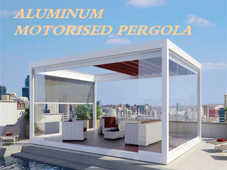 Modern water proof sunshade protection motorized aluminum pergola for exterior decoration