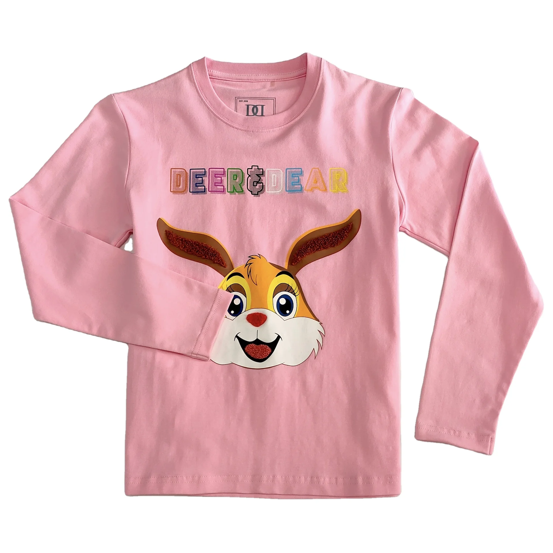 
Fashion clothing sequins embroidery application short long sleeve children t shirt with soft print for kids girl 