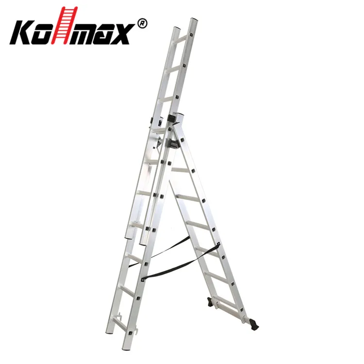 DKIEI DIY Domestic 3 Section Extension Ladder Triple Ladders Aluminium Steps NEW 