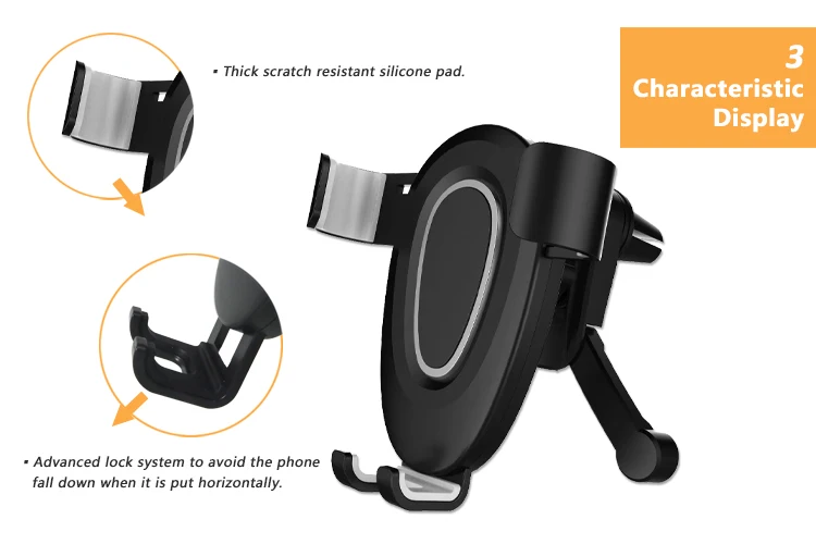 360 degree rotation gravity universal silicone car mount clip mobile phone holder for air vent