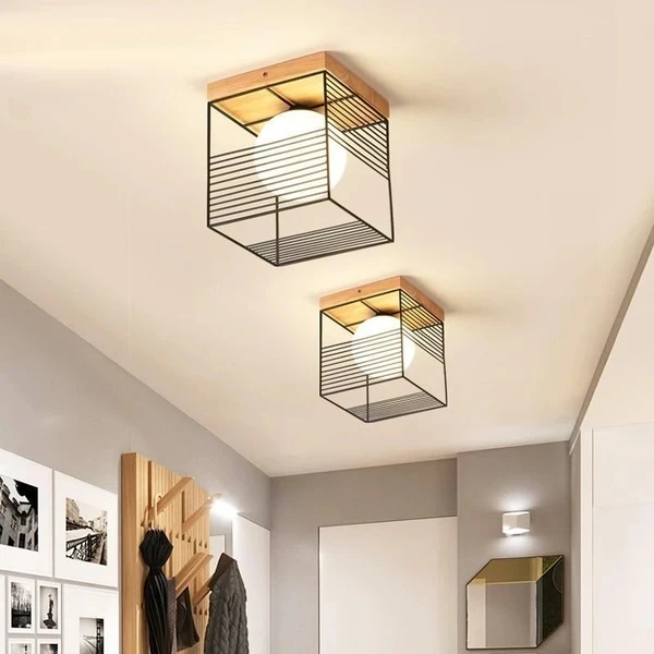 Black and White Square pendant light Vintage Cage Ceiling Light