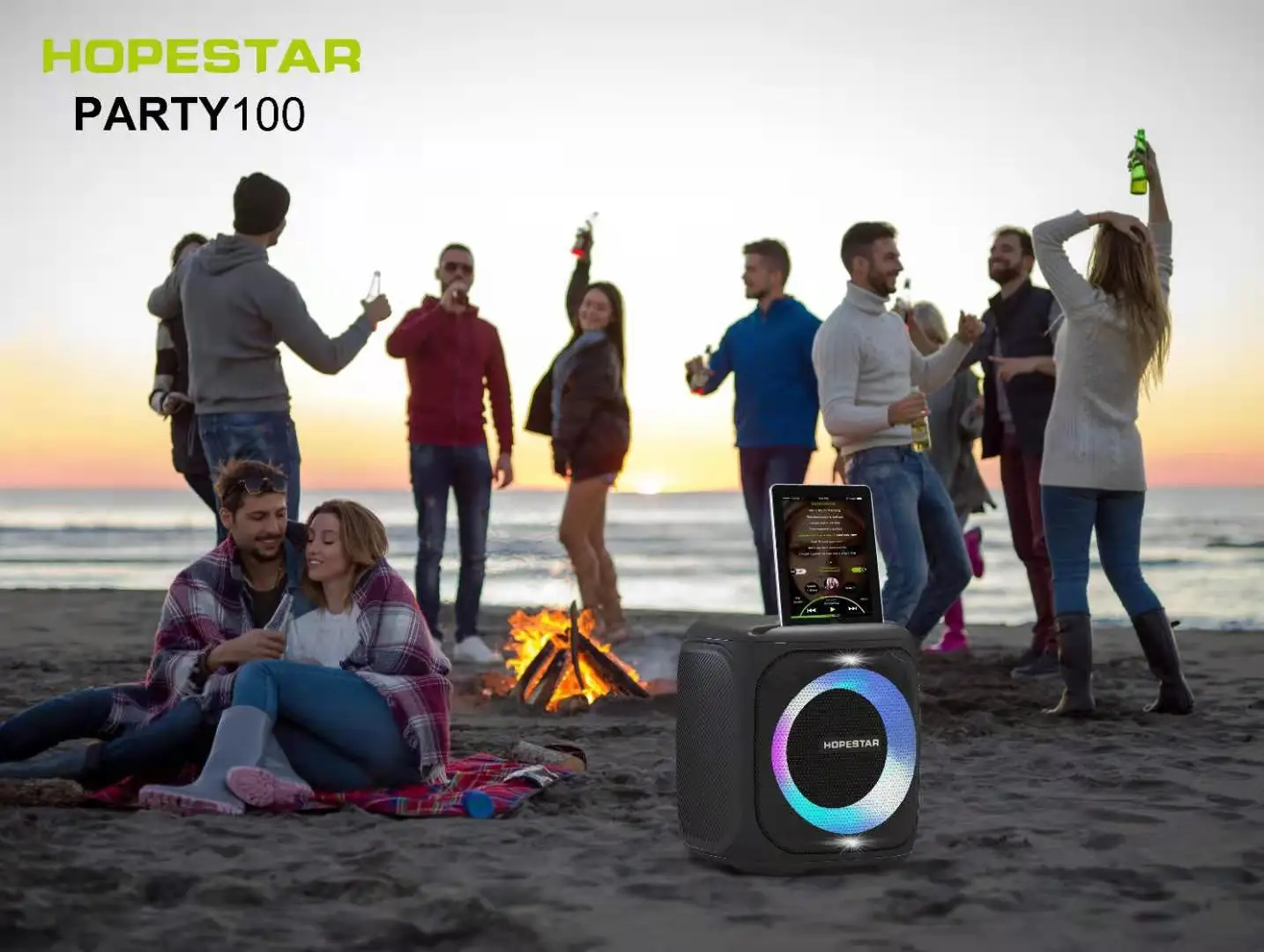 Hopestar 50W High-Power Subwoofer Outdoor for Bluetooth Speaker RGB LED Lighting 100 Microphone Battery Memory Card for Stage