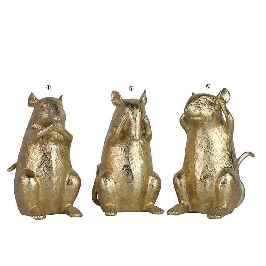 Custom Office Bronze Animal Decoration No Hear NO Speak NO See Resin Crafts Gold Three Monkeys Statue Set of 3 factory