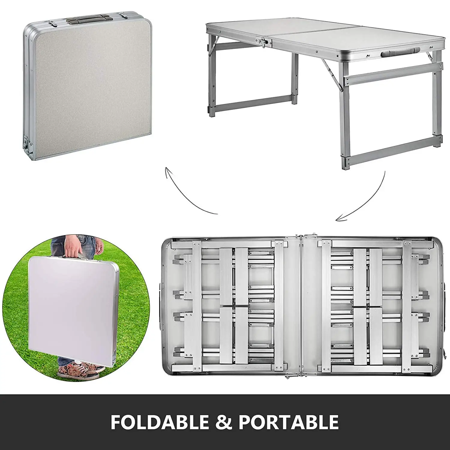 Aluminum Folding Picnic Table With 4 Benches 4 Person Adjustable Height