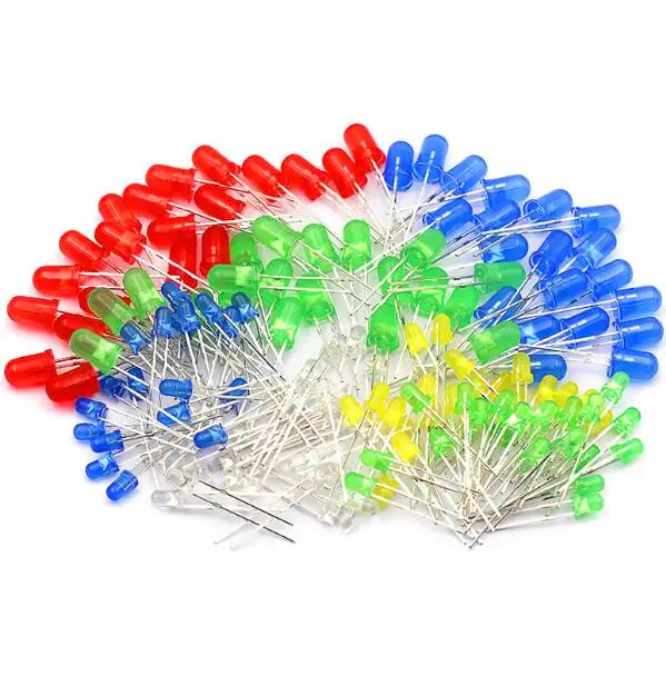 5MM/3MM LED Light Emitting Diode Red yellow green blue and white colour mixed five colors DIY sample bag school kit