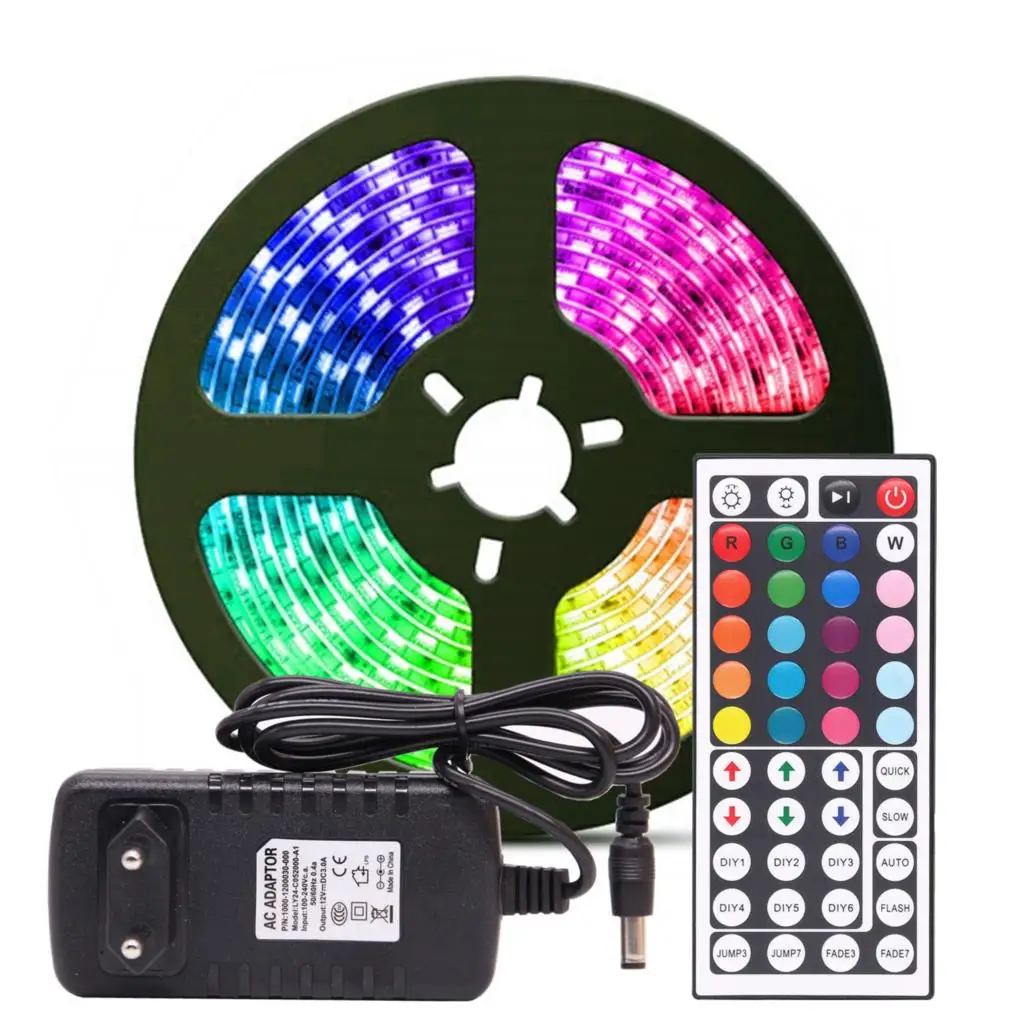 LED Strip Light RGB 5050 SMD Flexible Ribbon Fita LED Light Strip RGB 5M Tape Diode 12V Remote Control Adapter LED Strip Lights