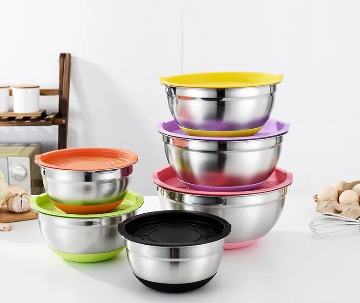 Stainless Steel Mixing Bowls With Airtight Lids And Colorful Non Slip 