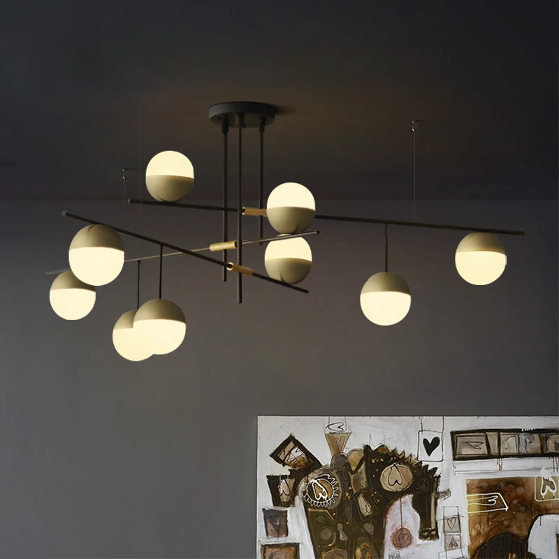 modern nordic Home Decoration Pendant Ceiling Vintage Brass Gold Finish With Glass Globe Branch 12 Lights Chandelier