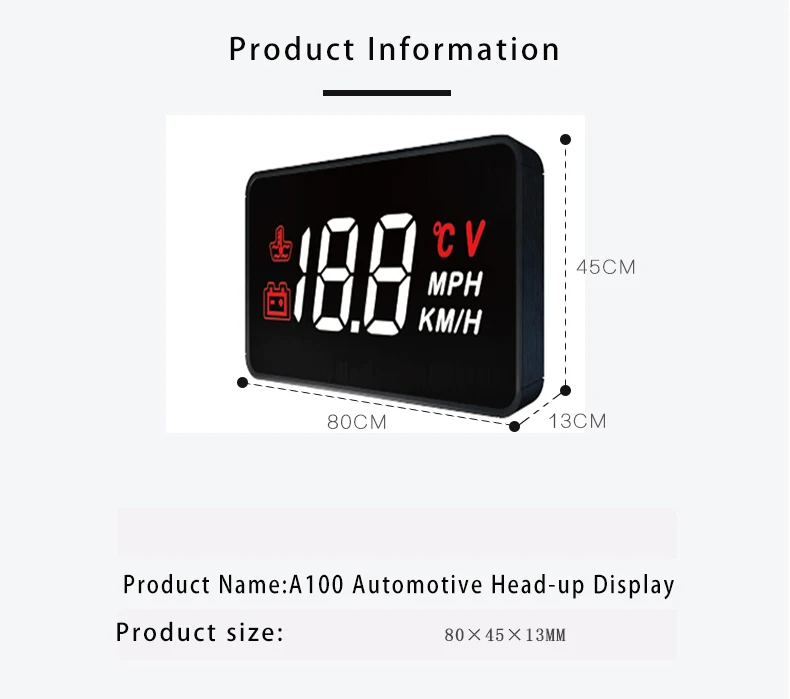 Classic HUD A100 Universal OBD Car  Head Up Display Windshield Digital Automotive Instrument speed  water temperature