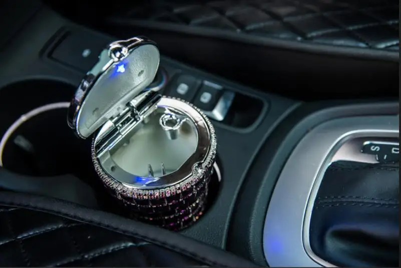 Blingbling Diamond Ashtray With Lid Multifunction Led Light Car Ashtray Buy Blingbling