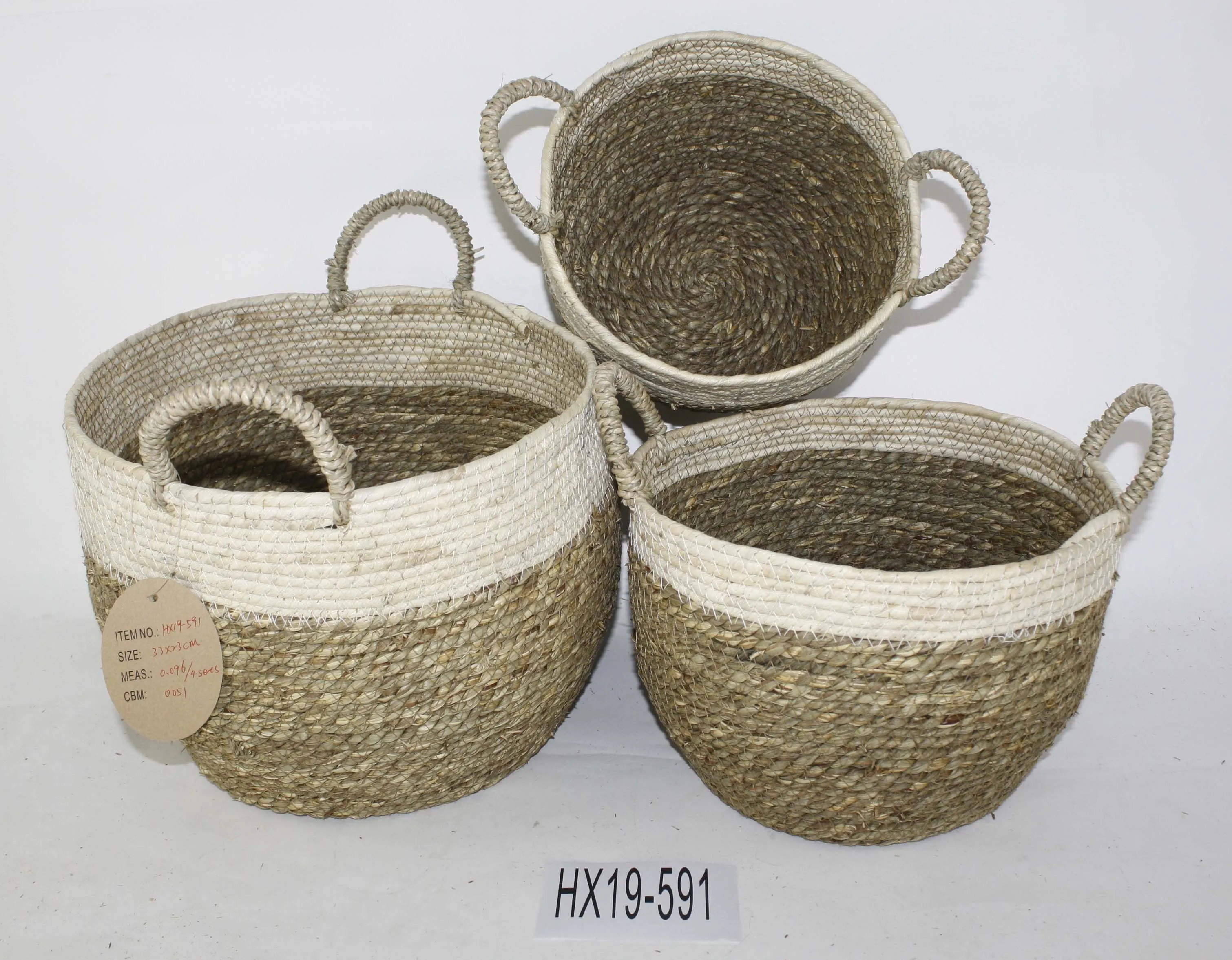 Water Hyacinth Woven Seagrass Belly Basket Cotton Rope Storage Baskets