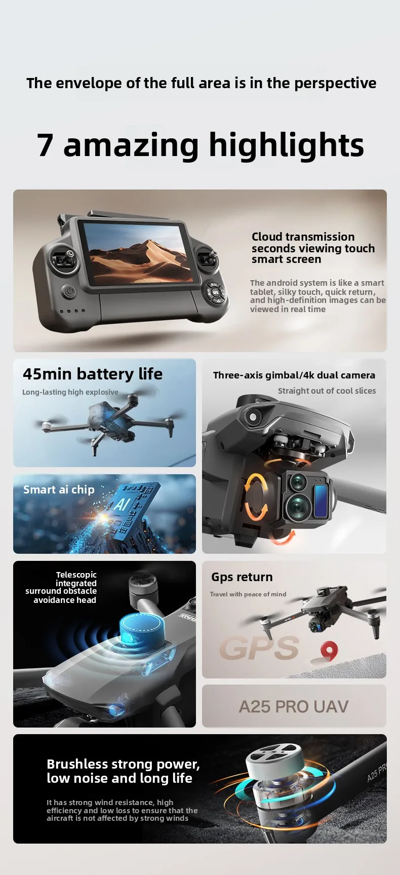 A25 PRO Drone New 8K HD Aerial 3-Axis Gimbal Long Battery Life RC GPS 6km Range Drone 5.5inch Chscreen Brushless Dron VS P7MAX